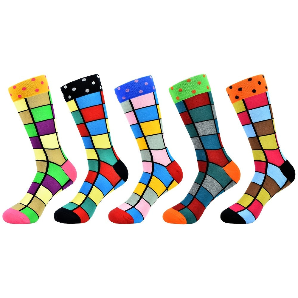 5Pairs Unisex Cotton Blend Novelty Socks - Fun, Colorful Patterns for Couples - Soft, Breathable, Everyday Fashion