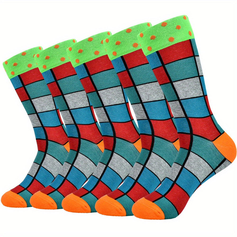 5Pairs Unisex Cotton Blend Novelty Socks - Fun, Colorful Patterns for Couples - Soft, Breathable, Everyday Fashion