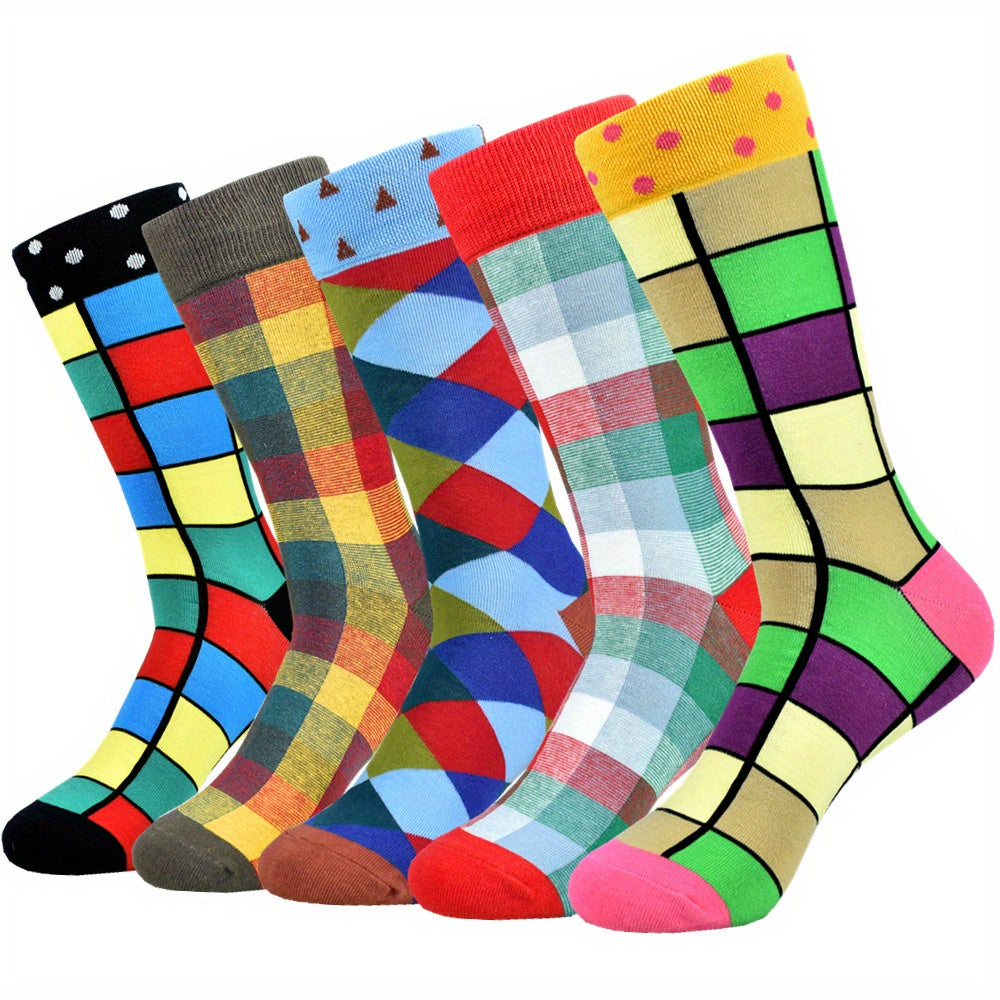 5Pairs Unisex Cotton Blend Novelty Socks - Fun, Colorful Patterns for Couples - Soft, Breathable, Everyday Fashion