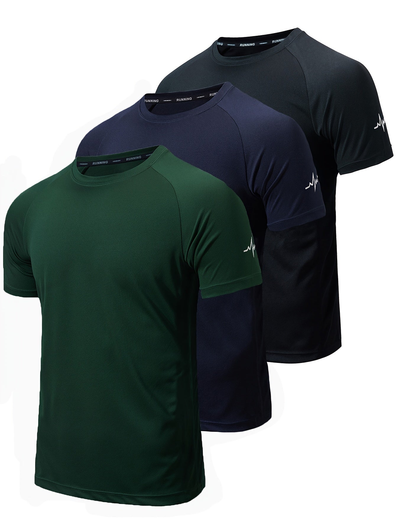 3pcs Men's Athletic Compression T-Shirts - Moisture-Wicking, Breathable Mesh Workout Shirts, Short Sleeve, Round Neck - Black, White, Camo Pattern - Perfect for Gym, Running & Training, Gym Wear | Round Neck Tee | Nontranspar