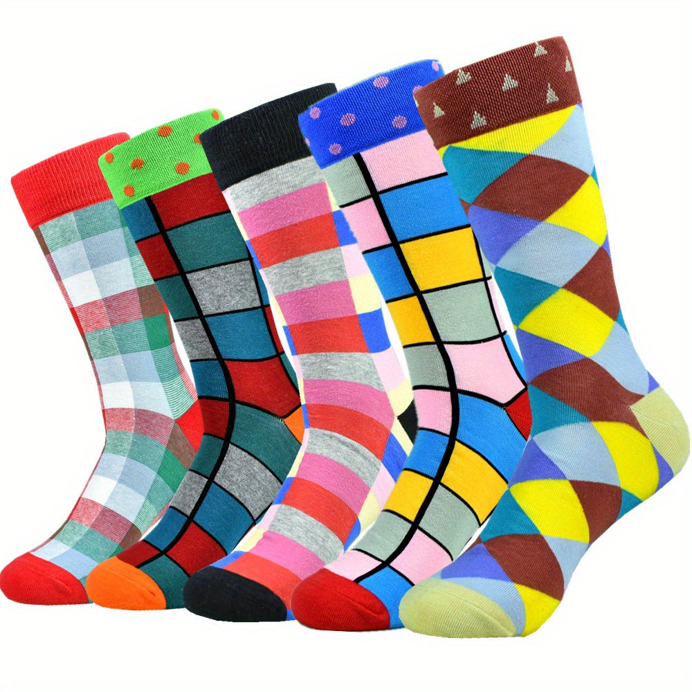 5Pairs Unisex Cotton Blend Novelty Socks - Fun, Colorful Patterns for Couples - Soft, Breathable, Everyday Fashion