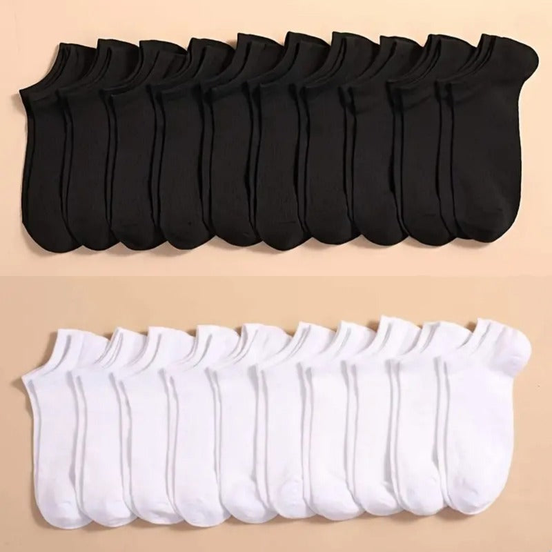10/20 Pairs Men's Fashion Ankle Socks - Sweat Absorbent Anti-Odor Breathable Summer No-Show Socks, Thin Lightweight Solid Color (Black/White/Grey) for Casual & Formal Wear, Minimalist Design, Comfortable Fit, Office Professio