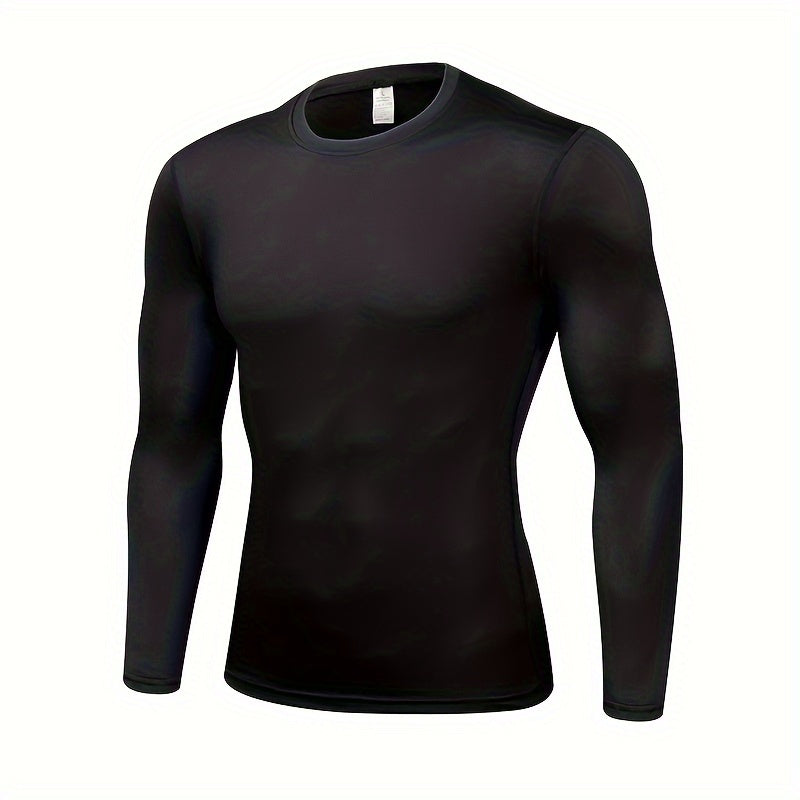 5pcs Men'S Black Compression Long Sleeve T-Shirts - High Stretch, Moisture-Wicking, Skin-Fitting Athletic Wear for Workout & Fitness, All-Season Clothing | Skin Tight Fit | Moisturewicking Fabric, Sweat-Resistant