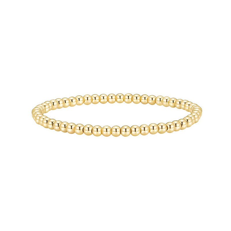 1 Piece 14K Plated Beaded Stackable Stretch Bracelet - Adjustable, Handcrafted, Dainty Jewelry for Women and Girls - Perfect for Everyday Wear and Gift Giving