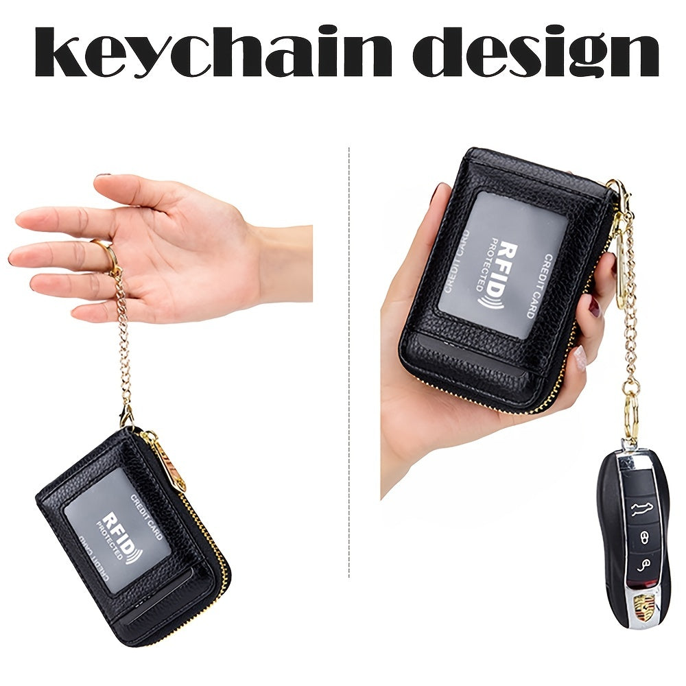 RFID Credit Card Holder, Casual Multi-compartment Wallet, Simple Zip Around Card Case