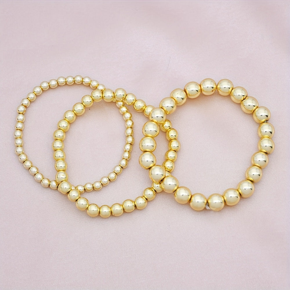 1 Piece 14K Plated Beaded Stackable Stretch Bracelet - Adjustable, Handcrafted, Dainty Jewelry for Women and Girls - Perfect for Everyday Wear and Gift Giving