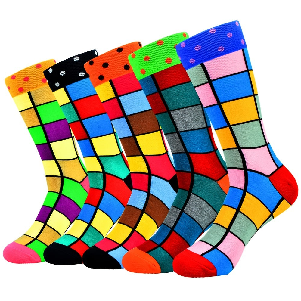 5Pairs Unisex Cotton Blend Novelty Socks - Fun, Colorful Patterns for Couples - Soft, Breathable, Everyday Fashion