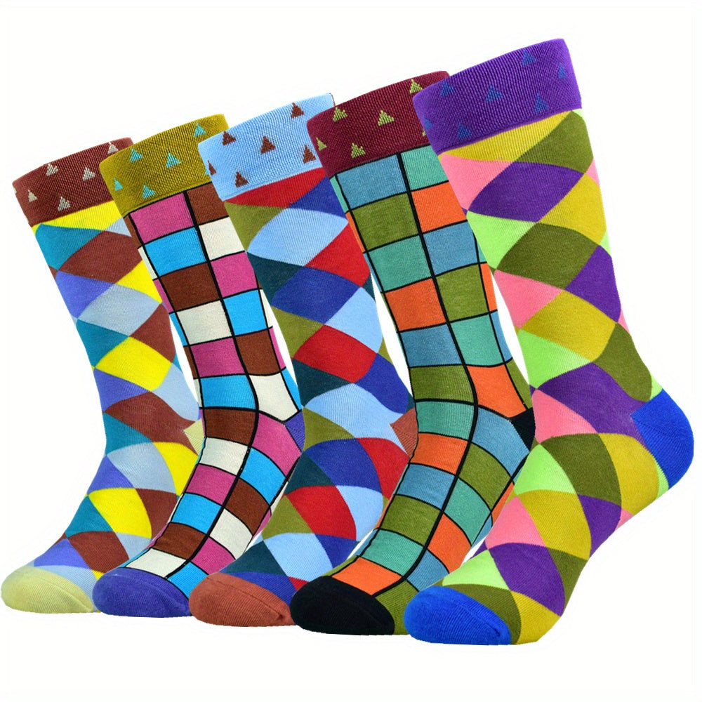 5Pairs Unisex Cotton Blend Novelty Socks - Fun, Colorful Patterns for Couples - Soft, Breathable, Everyday Fashion