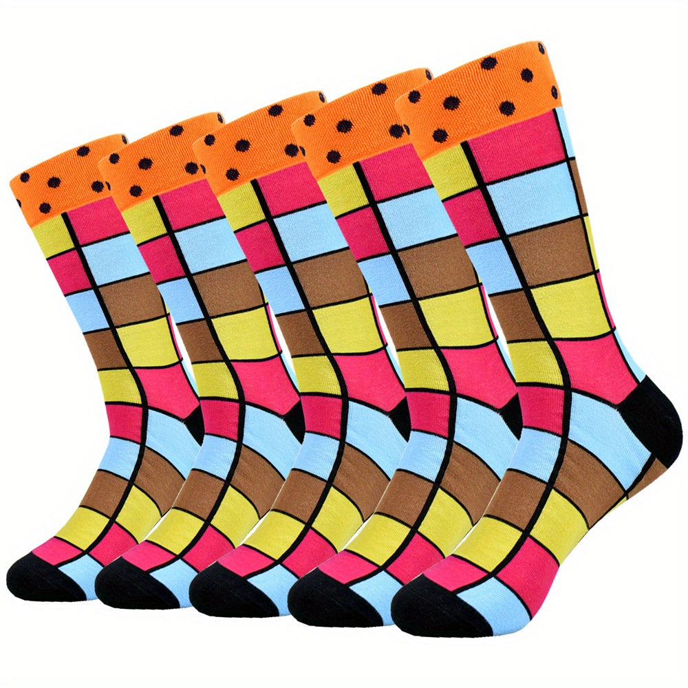 5Pairs Unisex Cotton Blend Novelty Socks - Fun, Colorful Patterns for Couples - Soft, Breathable, Everyday Fashion