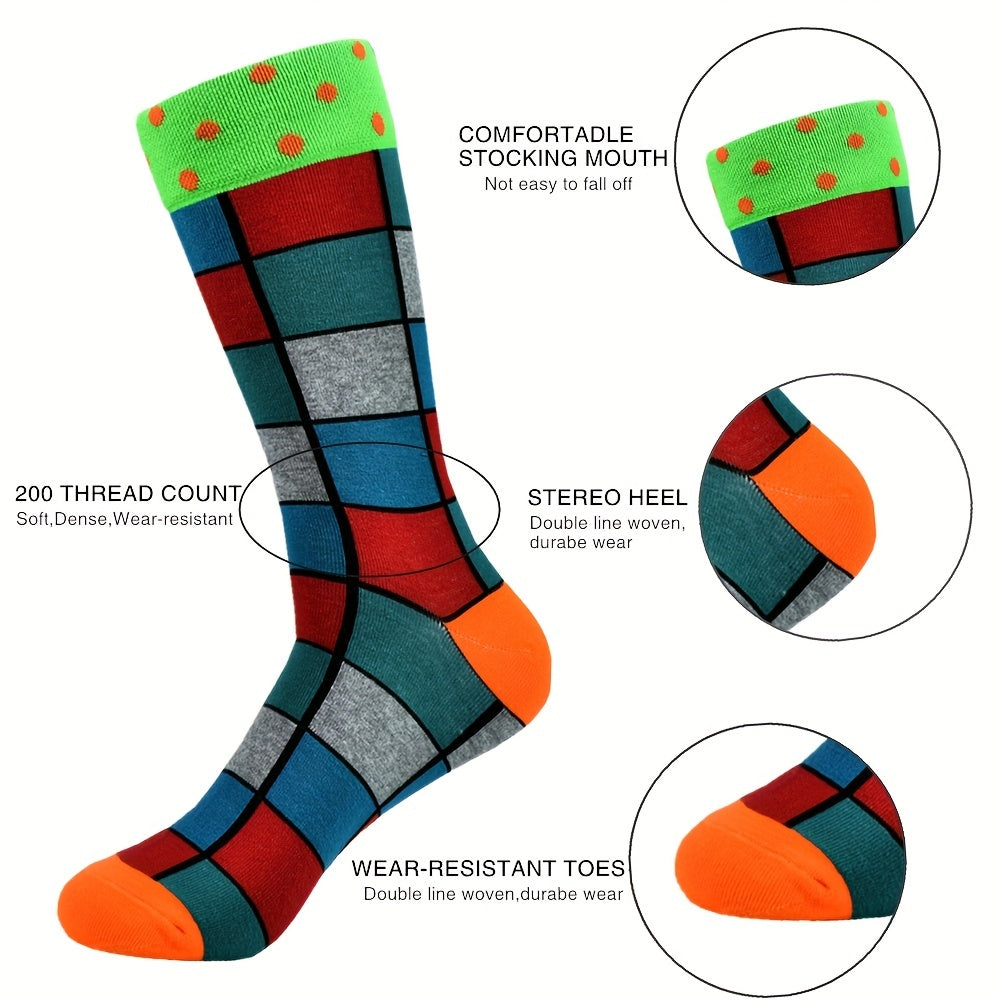 5Pairs Unisex Cotton Blend Novelty Socks - Fun, Colorful Patterns for Couples - Soft, Breathable, Everyday Fashion