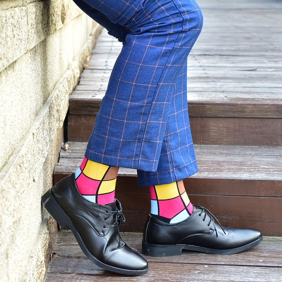 5Pairs Unisex Cotton Blend Novelty Socks - Fun, Colorful Patterns for Couples - Soft, Breathable, Everyday Fashion