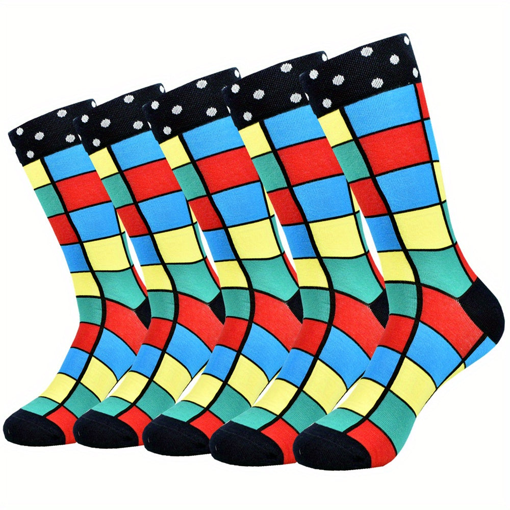 5Pairs Unisex Cotton Blend Novelty Socks - Fun, Colorful Patterns for Couples - Soft, Breathable, Everyday Fashion