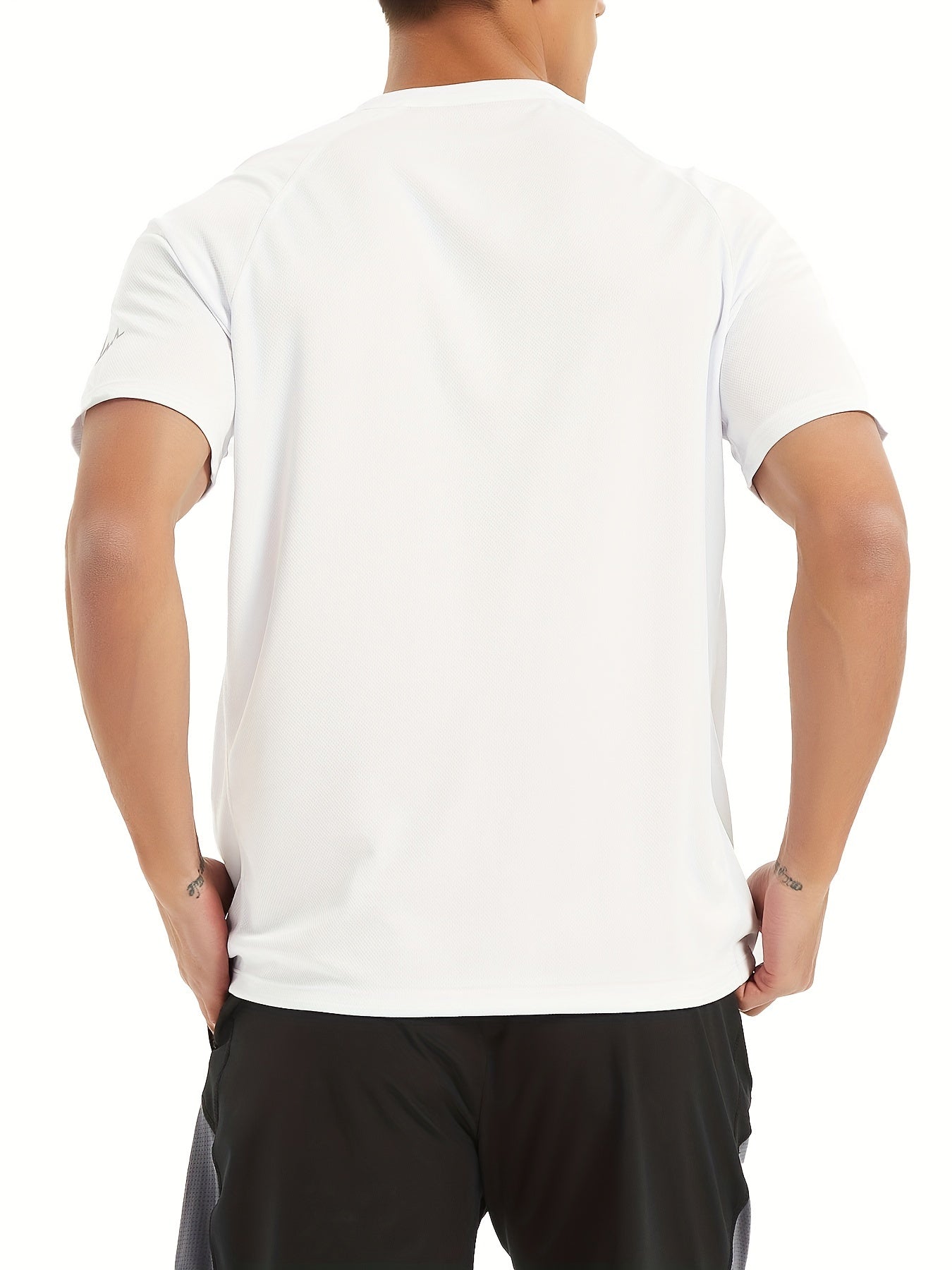 3pcs Men's Athletic Compression T-Shirts - Moisture-Wicking, Breathable Mesh Workout Shirts, Short Sleeve, Round Neck - Black, White, Camo Pattern - Perfect for Gym, Running & Training, Gym Wear | Round Neck Tee | Nontranspar