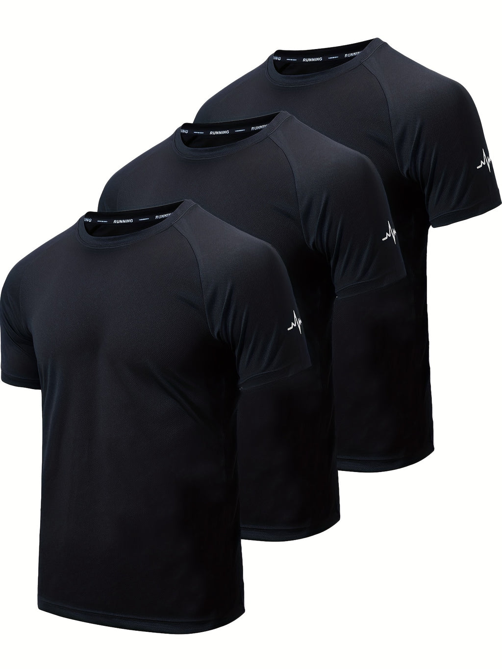 3pcs Men's Athletic Compression T-Shirts - Moisture-Wicking, Breathable Mesh Workout Shirts, Short Sleeve, Round Neck - Black, White, Camo Pattern - Perfect for Gym, Running & Training, Gym Wear | Round Neck Tee | Nontranspar