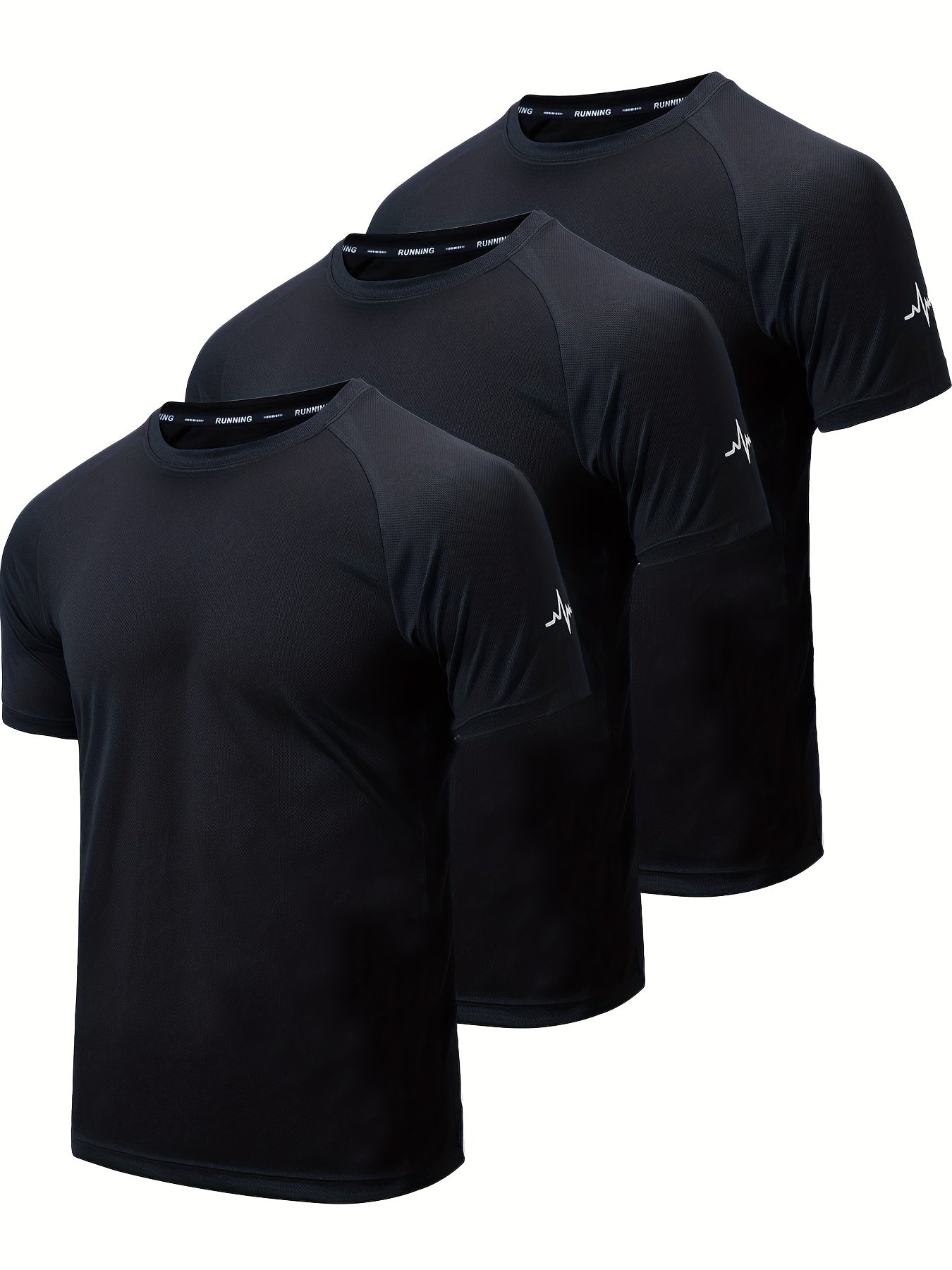 3pcs Men's Athletic Compression T-Shirts - Moisture-Wicking, Breathable Mesh Workout Shirts, Short Sleeve, Round Neck - Black, White, Camo Pattern - Perfect for Gym, Running & Training, Gym Wear | Round Neck Tee | Nontranspar