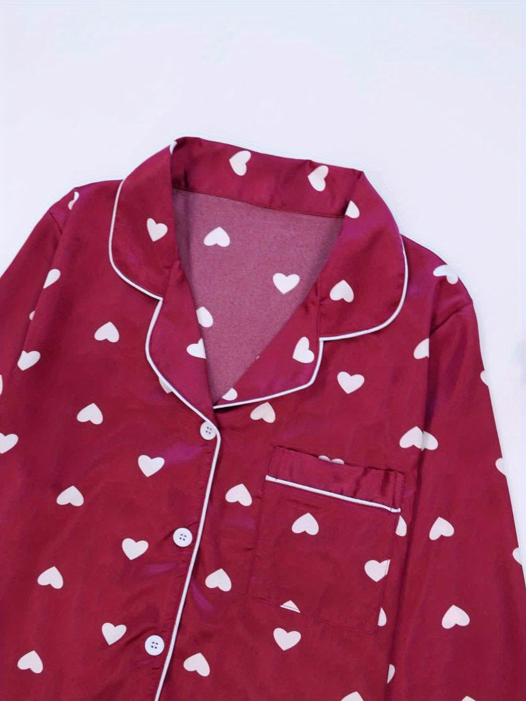 Red love print long-sleeved PJS two-piece ladies adult autumn and winter home elegant casual sleep wear pj set