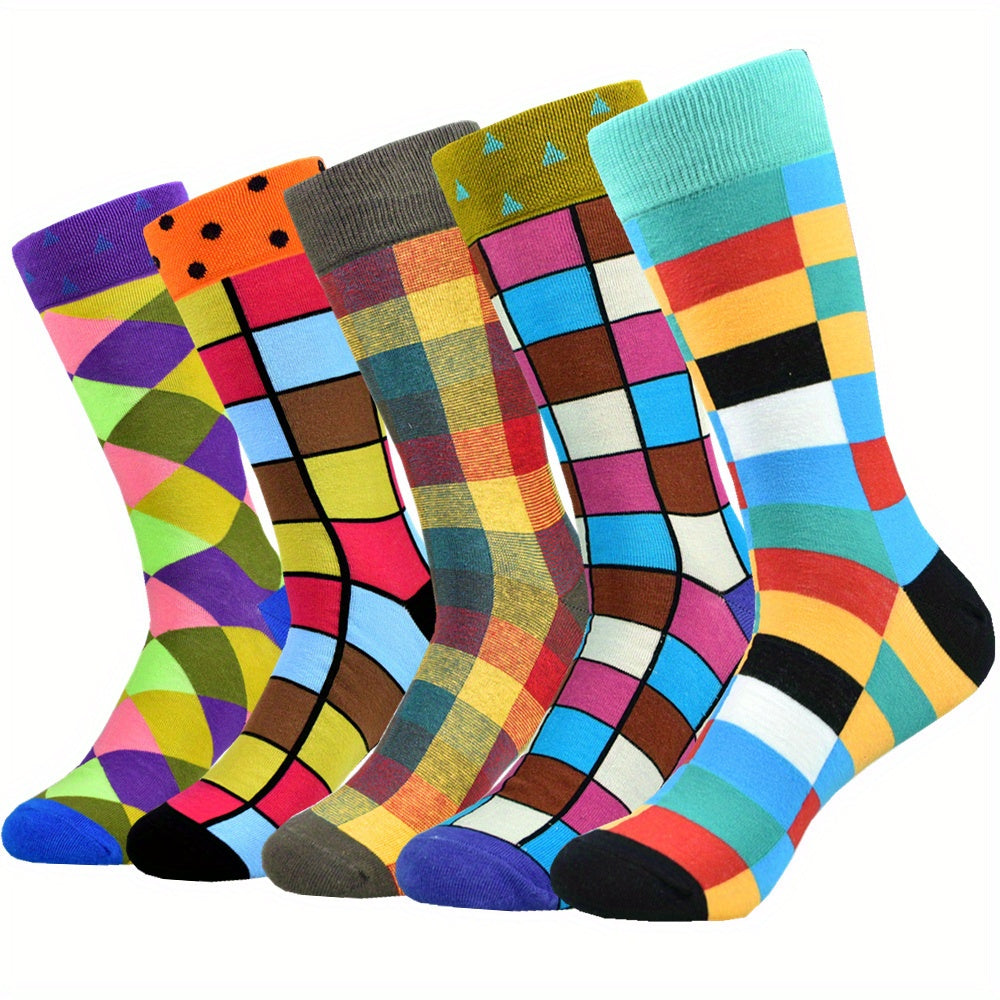 5Pairs Unisex Cotton Blend Novelty Socks - Fun, Colorful Patterns for Couples - Soft, Breathable, Everyday Fashion