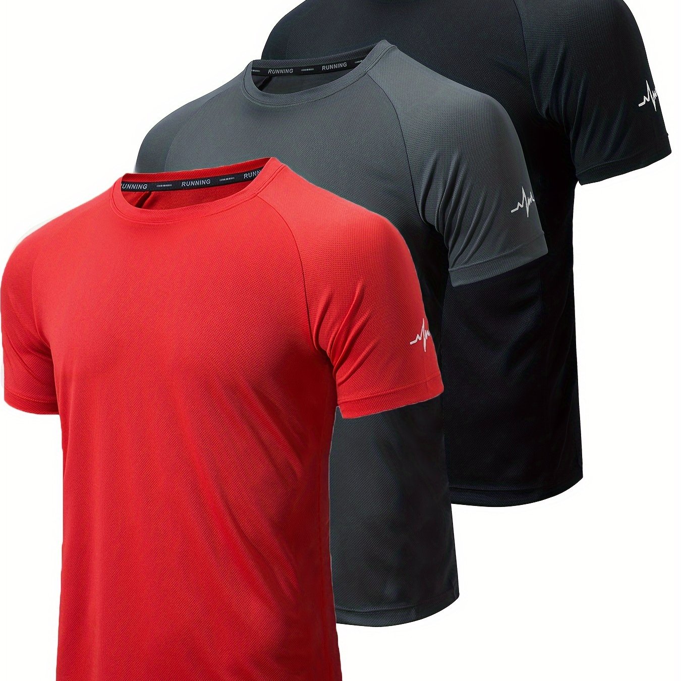 3pcs Men's Athletic Compression T-Shirts - Moisture-Wicking, Breathable Mesh Workout Shirts, Short Sleeve, Round Neck - Black, White, Camo Pattern - Perfect for Gym, Running & Training, Gym Wear | Round Neck Tee | Nontranspar