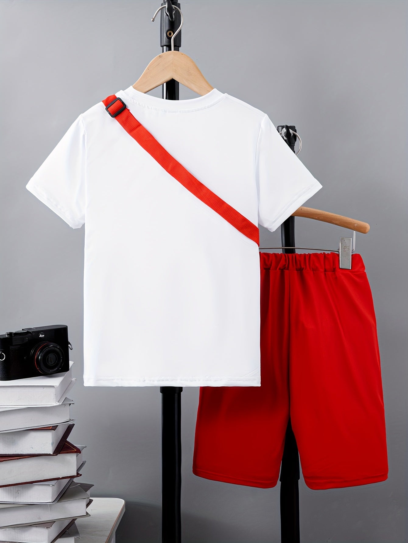 3pcs Boy's Smile Face Print Short Sleeve Casual T-Shirts & Shorts & Backpack Set, Comfy Soft Stretchable Outfits, Children's Clothing