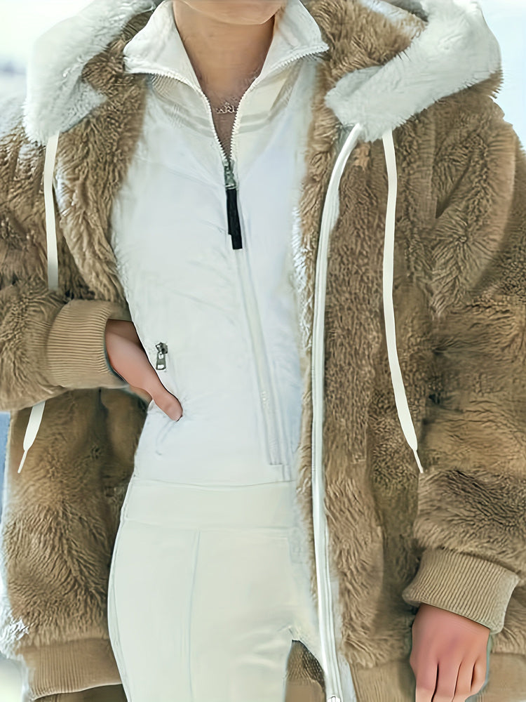 Winter Women Jackets Plush Casual Oversize Fleece Plaid Y2K Hooded Zipper Fashion Cashmere Warm Solid Color Ladies Coats