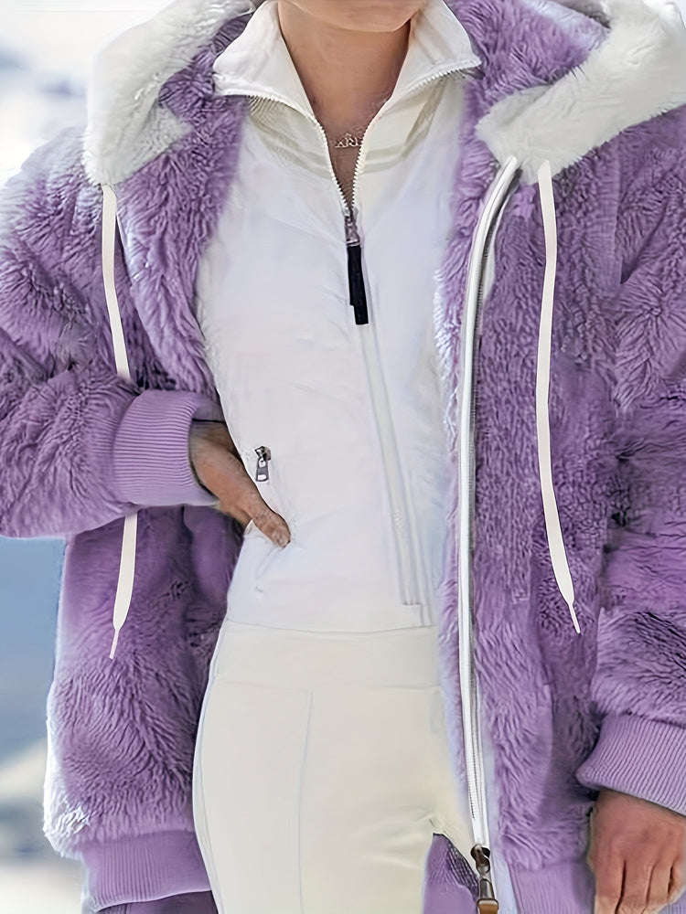 Winter Women Jackets Plush Casual Oversize Fleece Plaid Y2K Hooded Zipper Fashion Cashmere Warm Solid Color Ladies Coats