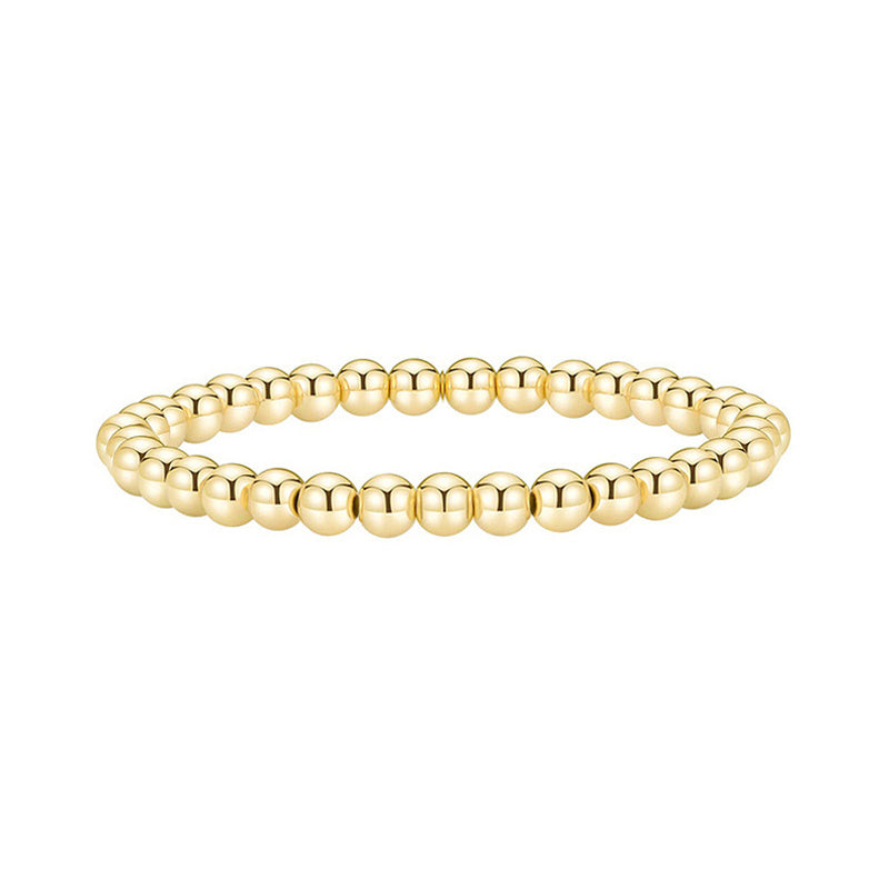 1 Piece 14K Plated Beaded Stackable Stretch Bracelet - Adjustable, Handcrafted, Dainty Jewelry for Women and Girls - Perfect for Everyday Wear and Gift Giving