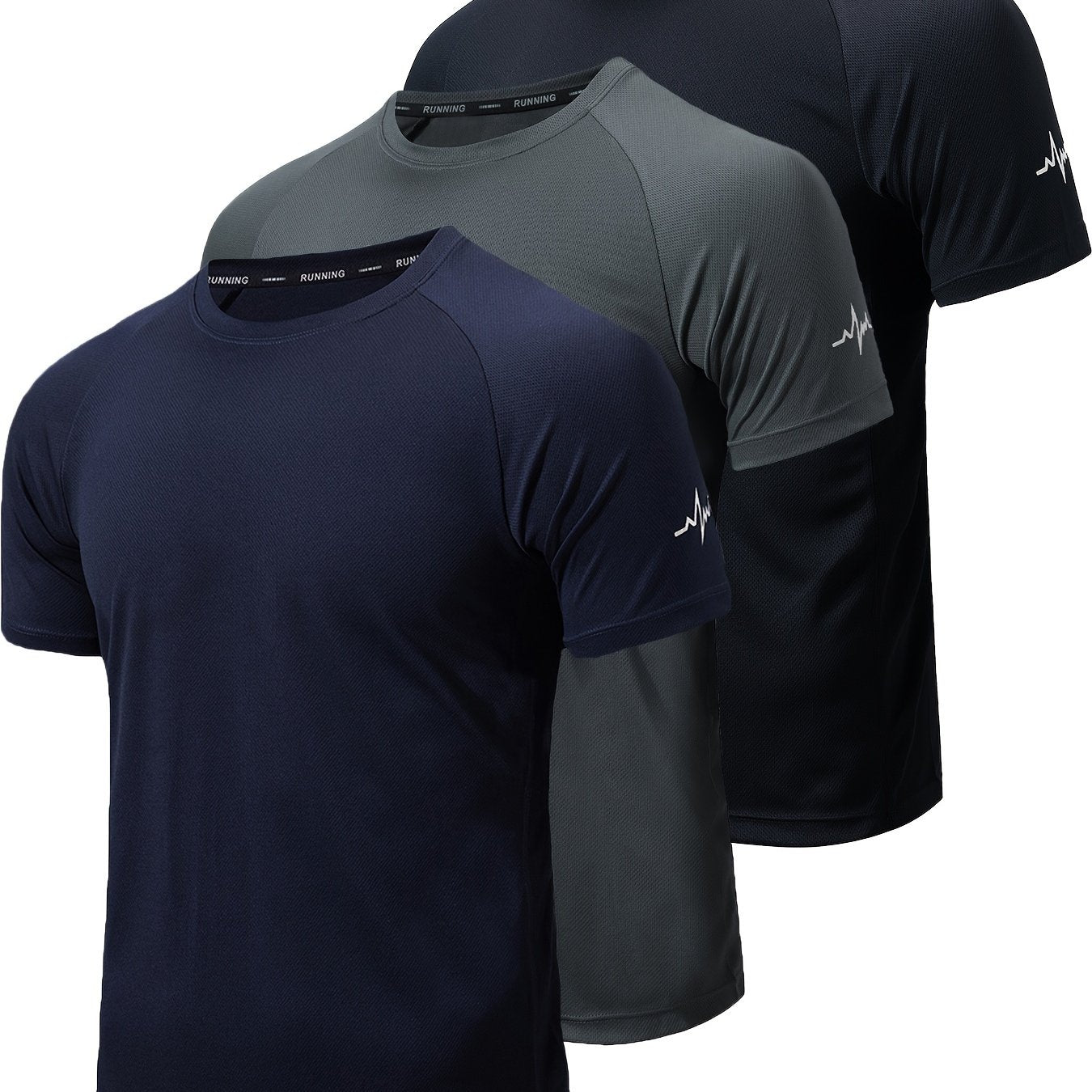 3pcs Men's Athletic Compression T-Shirts - Moisture-Wicking, Breathable Mesh Workout Shirts, Short Sleeve, Round Neck - Black, White, Camo Pattern - Perfect for Gym, Running & Training, Gym Wear | Round Neck Tee | Nontranspar