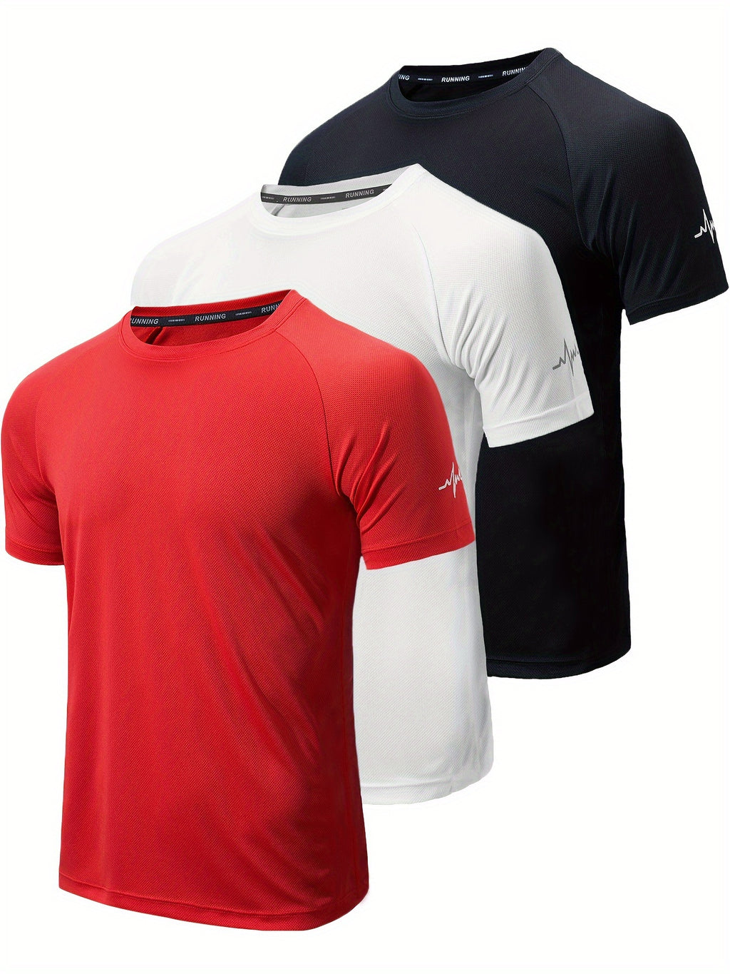 3pcs Men's Athletic Compression T-Shirts - Moisture-Wicking, Breathable Mesh Workout Shirts, Short Sleeve, Round Neck - Black, White, Camo Pattern - Perfect for Gym, Running & Training, Gym Wear | Round Neck Tee | Nontranspar