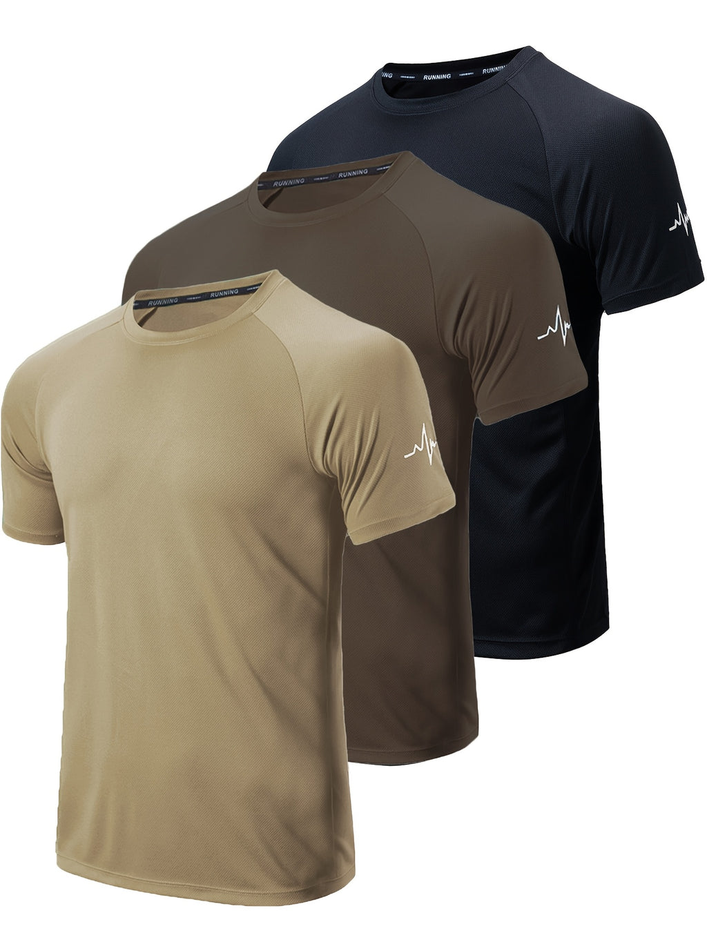 3pcs Men's Athletic Compression T-Shirts - Moisture-Wicking, Breathable Mesh Workout Shirts, Short Sleeve, Round Neck - Black, White, Camo Pattern - Perfect for Gym, Running & Training, Gym Wear | Round Neck Tee | Nontranspar