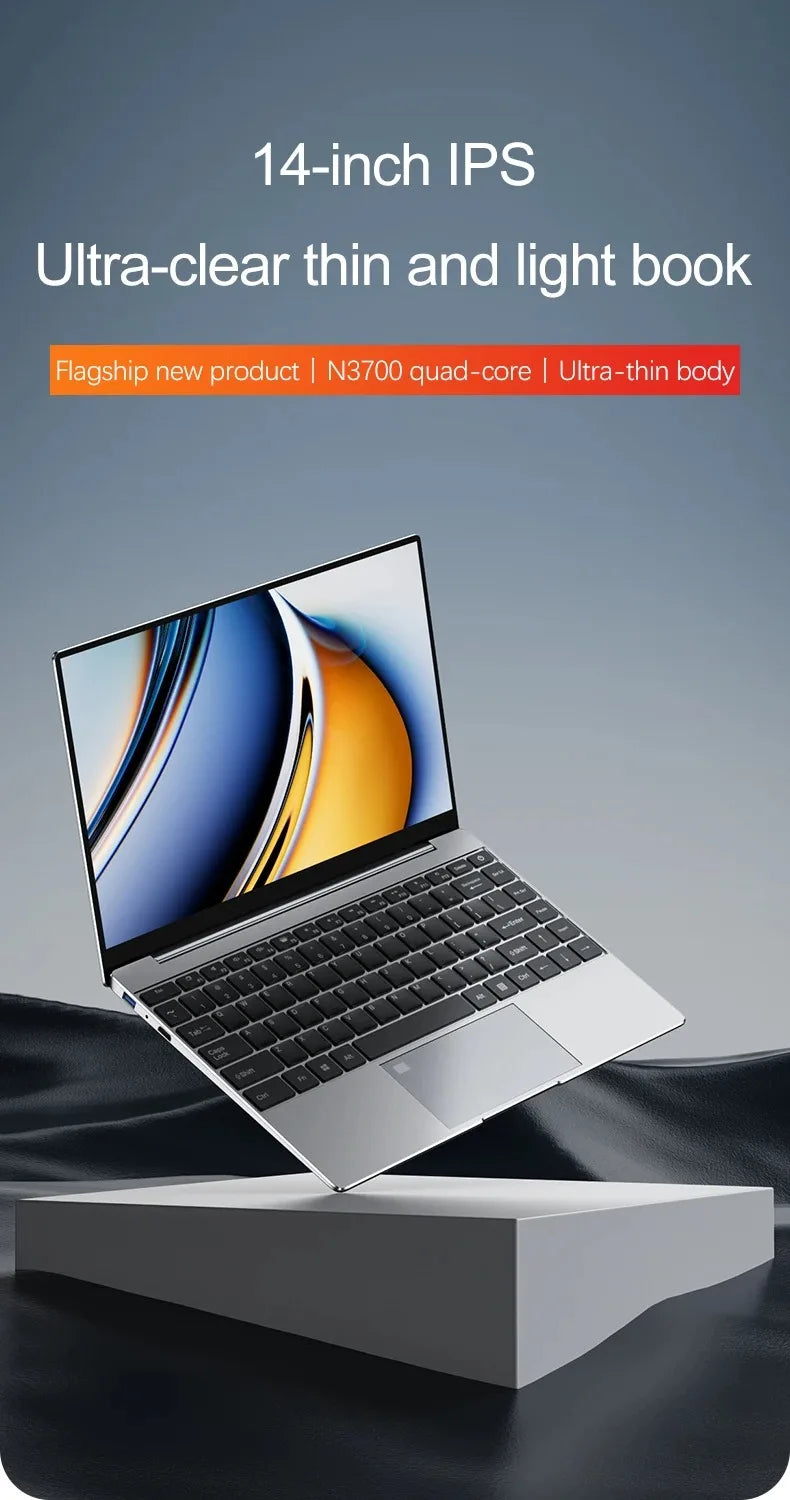 14" Business Laptop Intel N3700 16GB RAM384GB Storage Ultra thin body Gaming laptops Windows 11 pc gaming  256GB/512GB/1TBsilver