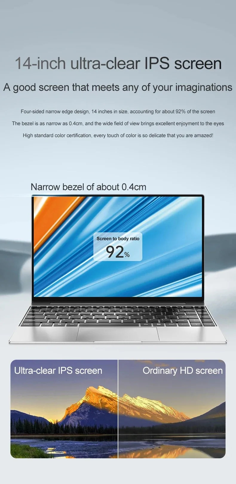 14" Business Laptop Intel N3700 16GB RAM384GB Storage Ultra thin body Gaming laptops Windows 11 pc gaming  256GB/512GB/1TBsilver