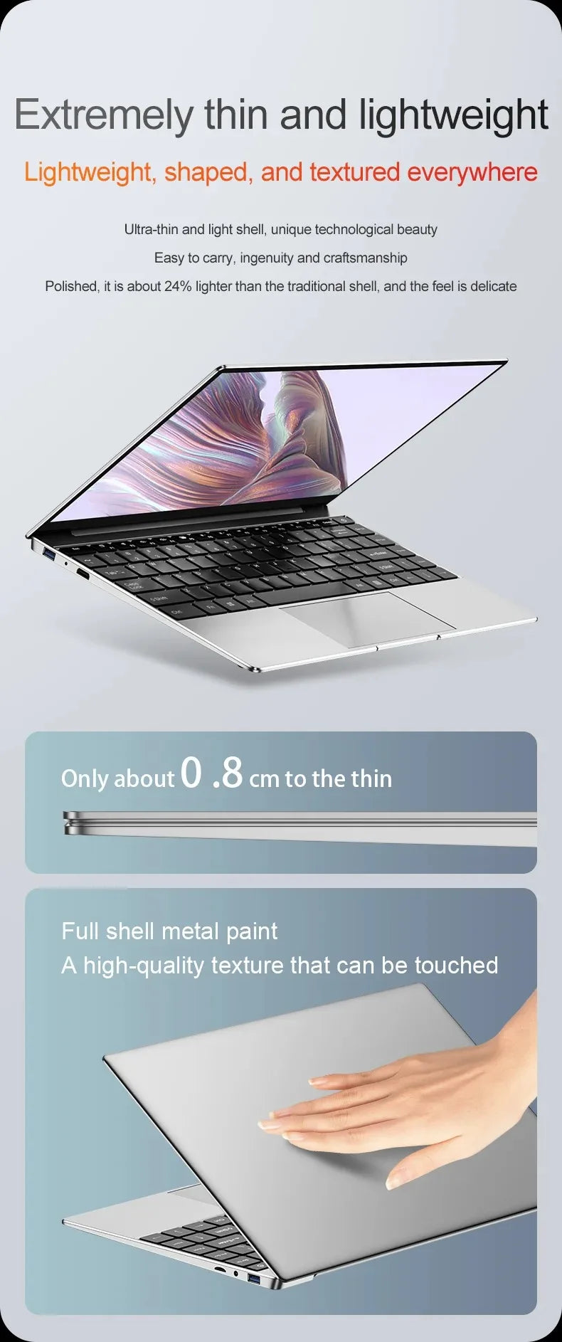 14" Business Laptop Intel N3700 16GB RAM384GB Storage Ultra thin body Gaming laptops Windows 11 pc gaming  256GB/512GB/1TBsilver