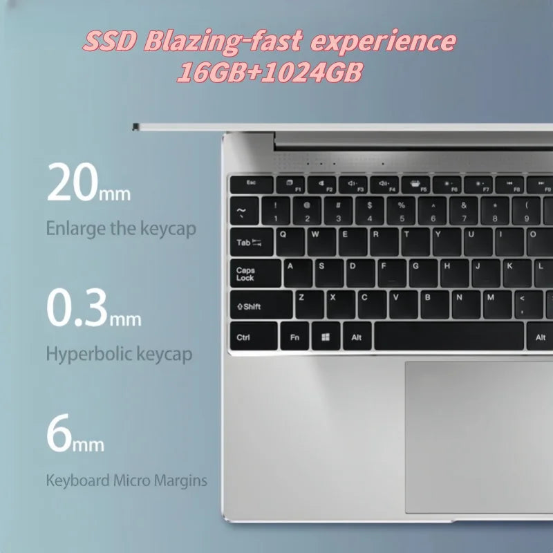 14" Business Laptop Intel N3700 16GB RAM384GB Storage Ultra thin body Gaming laptops Windows 11 pc gaming  256GB/512GB/1TBsilver