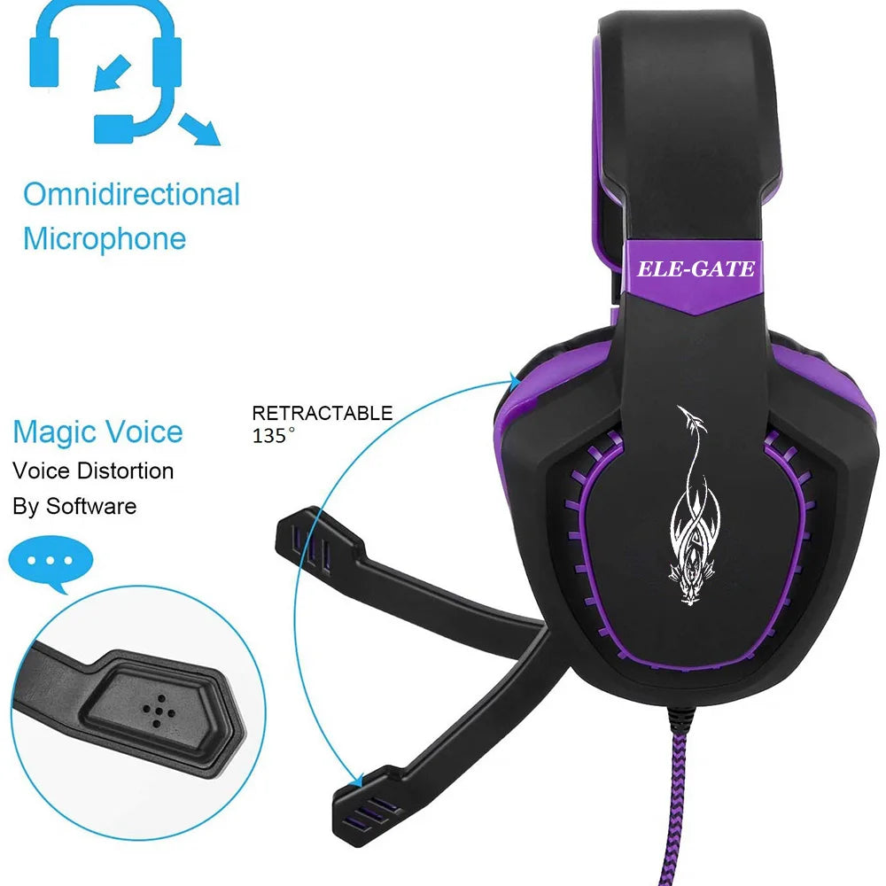 Gamer LED Headband Headphones Microphone Dynamic Vocalism ANC Waterproof Wireless USB AUX for Sports Travel Mobile Phone DJ