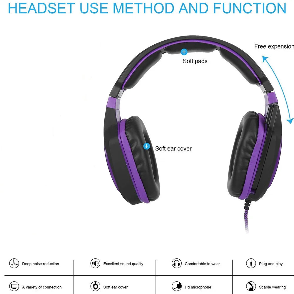 Gamer LED Headband Headphones Microphone Dynamic Vocalism ANC Waterproof Wireless USB AUX for Sports Travel Mobile Phone DJ