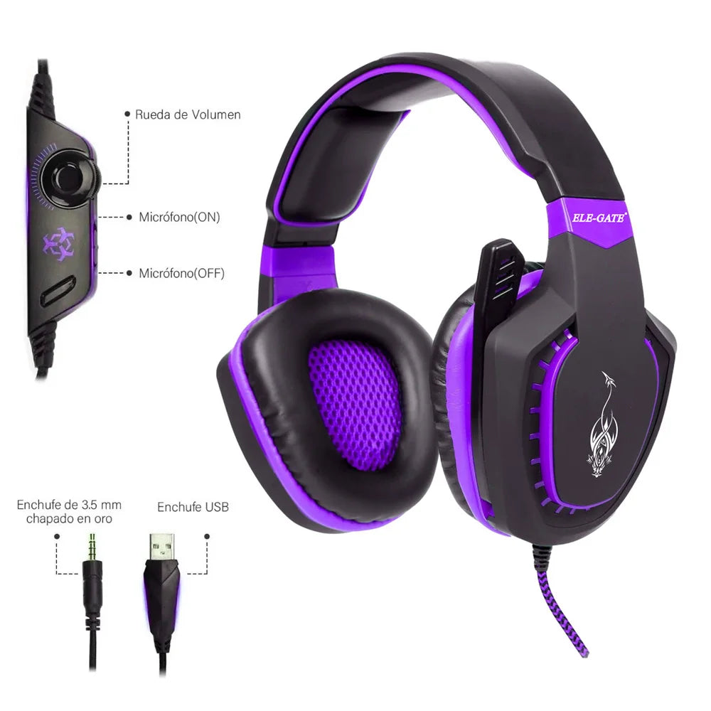 Gamer LED Headband Headphones Microphone Dynamic Vocalism ANC Waterproof Wireless USB AUX for Sports Travel Mobile Phone DJ