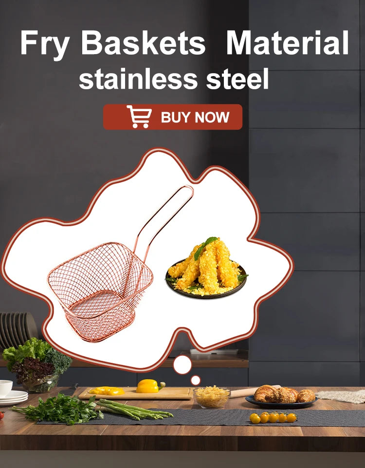 10PCS French Fries Basket Portable Stainless Steel Chips Mini Frying Basket Strainer Fryer Kitchen Cooking Chef Basket Colander