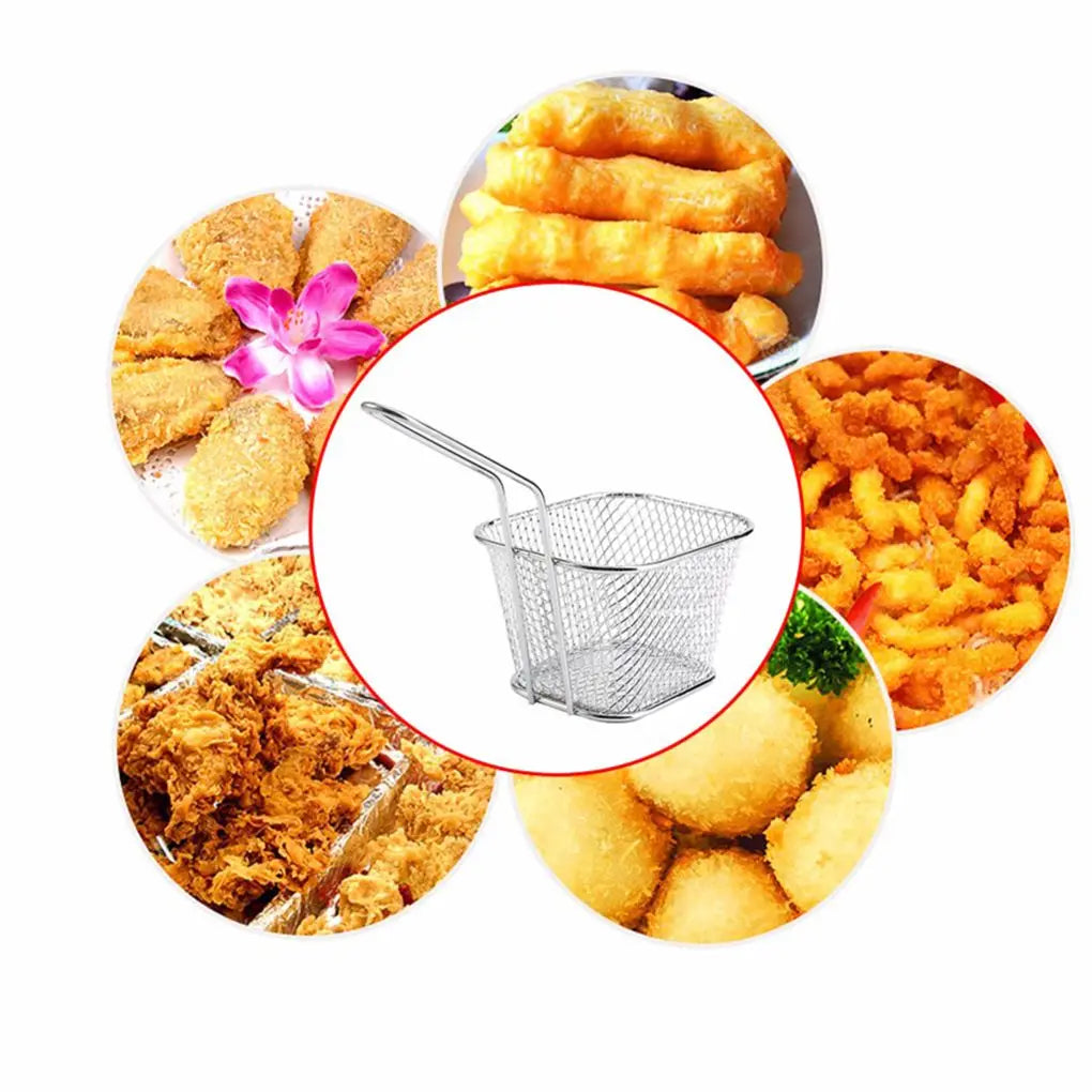 10PCS French Fries Basket Portable Stainless Steel Chips Mini Frying Basket Strainer Fryer Kitchen Cooking Chef Basket Colander