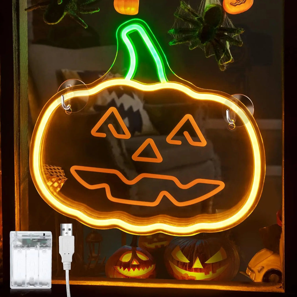 Halloween Neon Lights Decor LED Lighted Pumpkin Neon Signs Plastic Body Halloween Acrylic Decorations