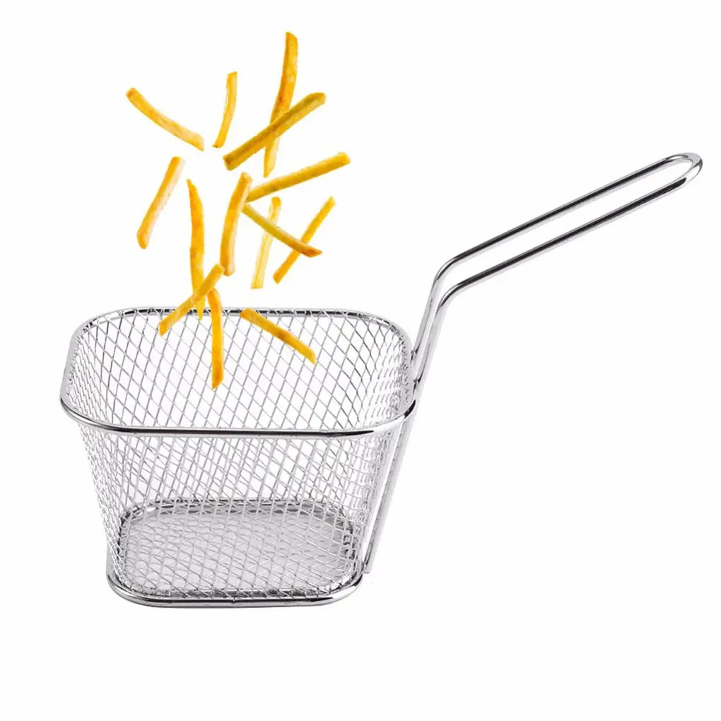 10PCS French Fries Basket Portable Stainless Steel Chips Mini Frying Basket Strainer Fryer Kitchen Cooking Chef Basket Colander
