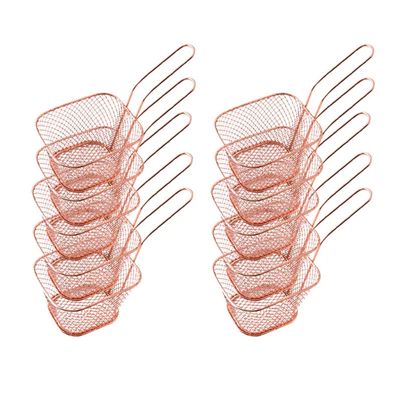 10PCS French Fries Basket Portable Stainless Steel Chips Mini Frying Basket Strainer Fryer Kitchen Cooking Chef Basket Colander