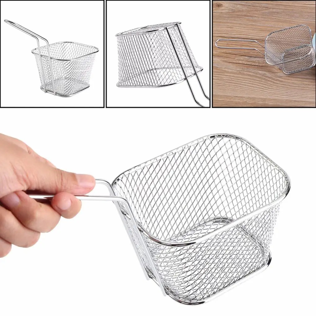 10PCS French Fries Basket Portable Stainless Steel Chips Mini Frying Basket Strainer Fryer Kitchen Cooking Chef Basket Colander