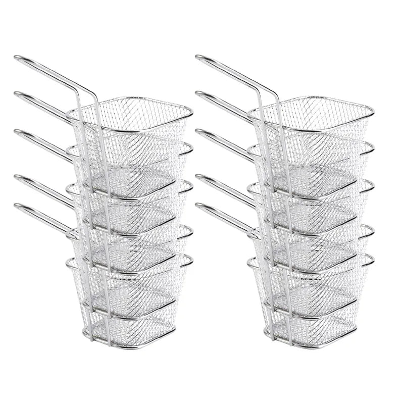 10PCS French Fries Basket Portable Stainless Steel Chips Mini Frying Basket Strainer Fryer Kitchen Cooking Chef Basket Colander