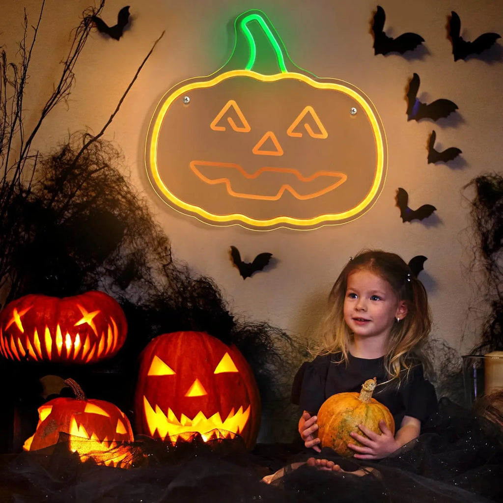 Halloween Neon Lights Decor LED Lighted Pumpkin Neon Signs Plastic Body Halloween Acrylic Decorations