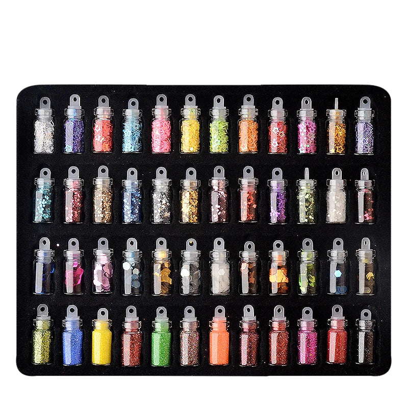 48pcs Nail Art Rhinestones Beads Sequins Set Mixed Design Glitter Tips Decoration Tools Gel Nail Stickers Case for Beauty Salon