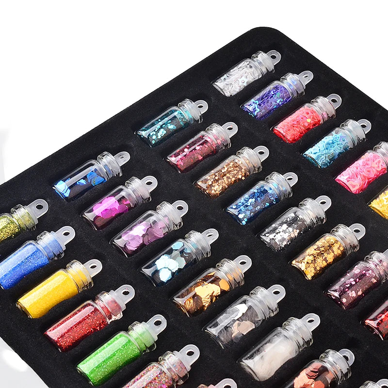 48pcs Nail Art Rhinestones Beads Sequins Set Mixed Design Glitter Tips Decoration Tools Gel Nail Stickers Case for Beauty Salon
