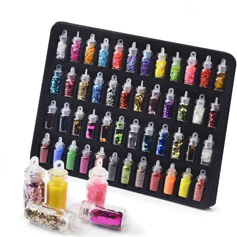 48pcs Nail Art Rhinestones Beads Sequins Set Mixed Design Glitter Tips Decoration Tools Gel Nail Stickers Case for Beauty Salon