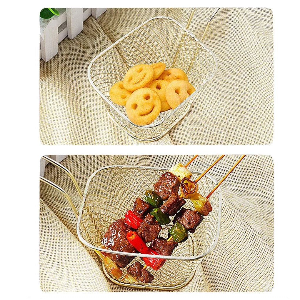 10PCS French Fries Basket Portable Stainless Steel Chips Mini Frying Basket Strainer Fryer Kitchen Cooking Chef Basket Colander