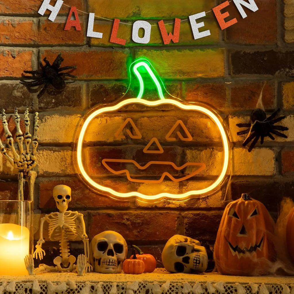 Halloween Neon Lights Decor LED Lighted Pumpkin Neon Signs Plastic Body Halloween Acrylic Decorations