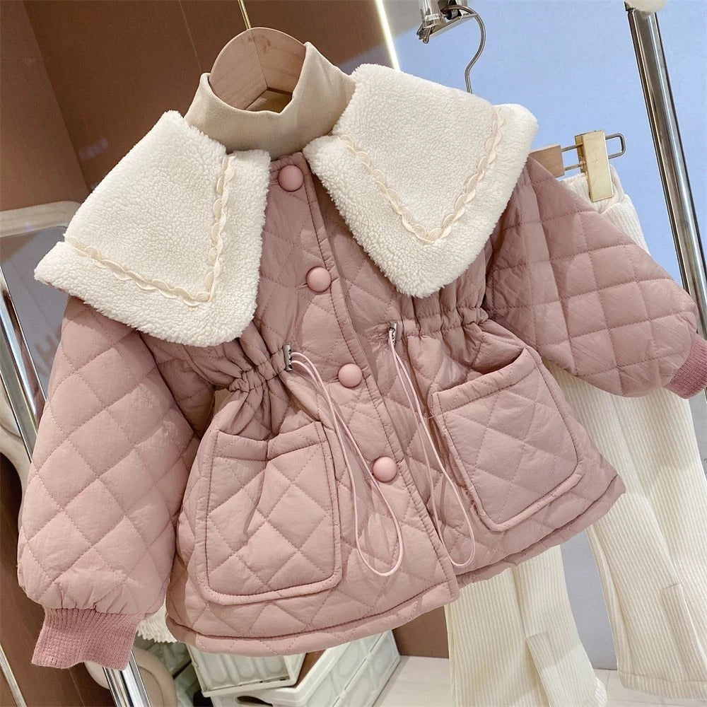 New Winter Grid Jackets Boys Girl Woolen Double-breasted Baby Boy Trench Coat Lapel Autumn Kids Outerwear Coats  Wool Overcoat